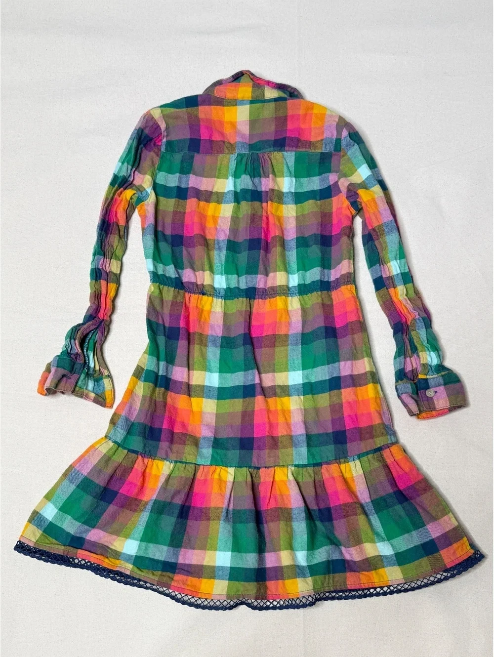 Rare Editions Girls Size 8 Rainbow Plaid Shirt Dress Ruffle Hem Cotton